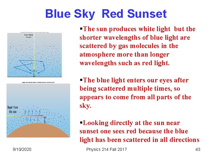 Blue Sky Red Sunset §The sun produces white light but the shorter wavelengths of Blue Sky Red Sunset §The sun produces white light but the shorter wavelengths of