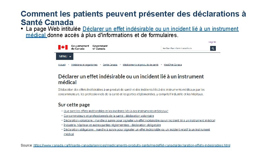 Comment les patients peuvent présenter des déclarations à Santé Canada • La page Web