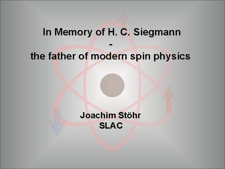 In Memory of H. C. Siegmann the father of modern spin physics Joachim Stöhr