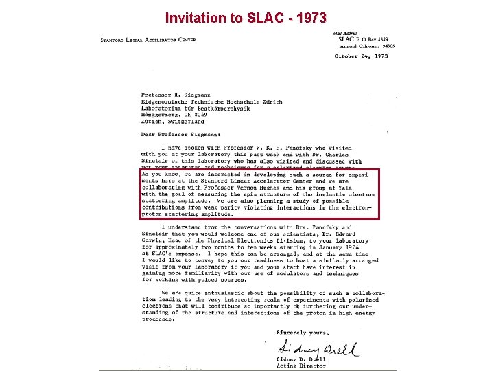 Invitation to SLAC - 1973 