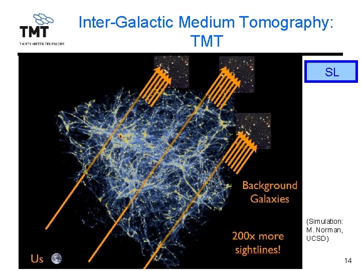 Inter-Galactic Medium Tomography: TMT SL (Simulation: M. Norman, UCSD) TMT. PSC. PRE. 13. 017.