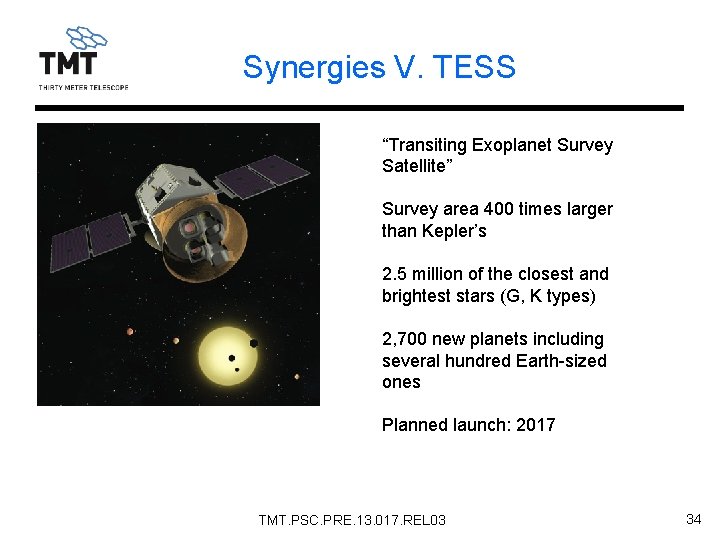 Synergies V. TESS “Transiting Exoplanet Survey Satellite” Survey area 400 times larger than Kepler’s