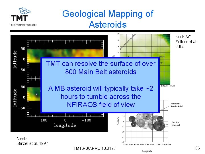 Geological Mapping of Asteroids Keck AO Zellner et al. 2005 TMT can resolve the