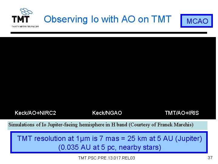 Observing Io with AO on TMT Keck/AO+NIRC 2 Keck/NGAO MCAO TMT/AO+IRIS Simulations of Io