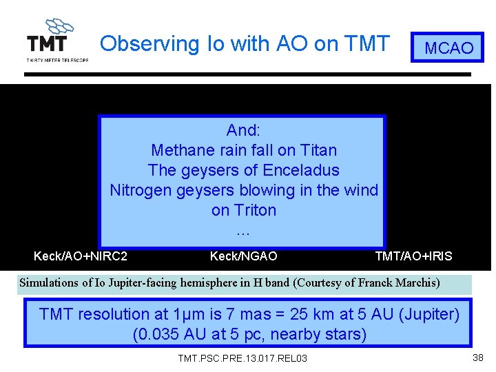 Observing Io with AO on TMT MCAO And: Methane rain fall on Titan The