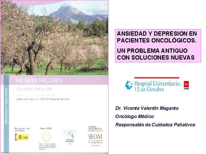ANSIEDAD Y DEPRESION EN PACIENTES ONCOLÓGICOS. UN PROBLEMA ANTIGUO CON SOLUCIONES NUEVAS Dr. Vicente