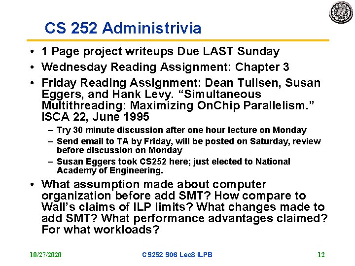 EECS 252 Graduate Computer Architecture Lec 8 Instruction