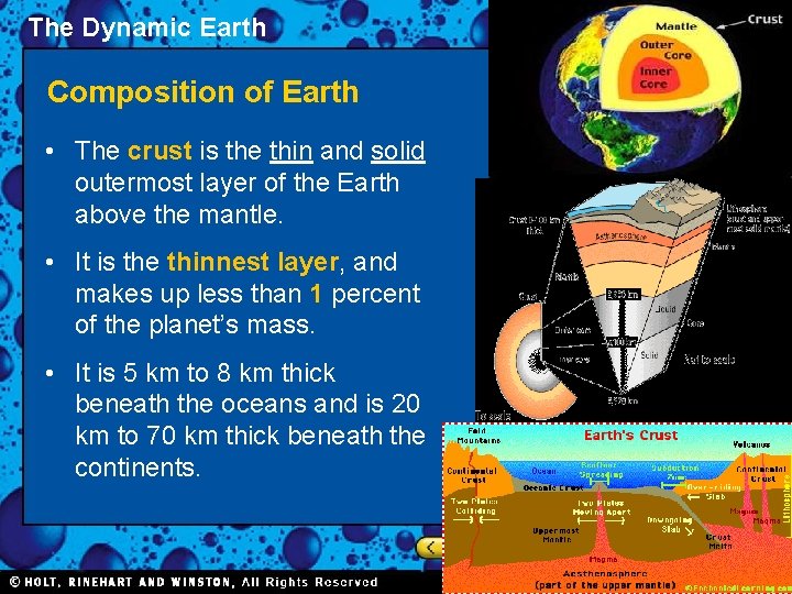 The Dynamic Earth Composition of Earth • The crust is the thin and solid