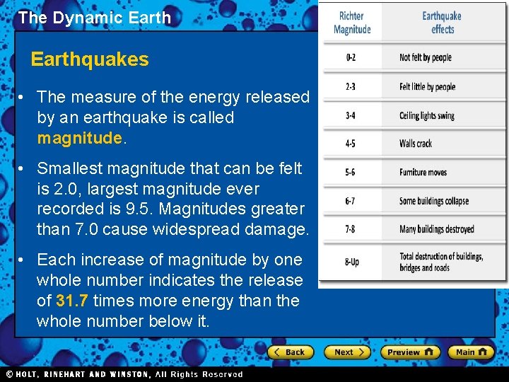 The Dynamic Earthquakes • The measure of the energy released by an earthquake is