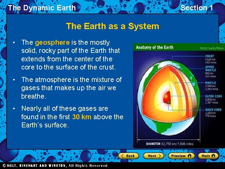 The Dynamic Earth The Earth as a System • The geosphere is the mostly
