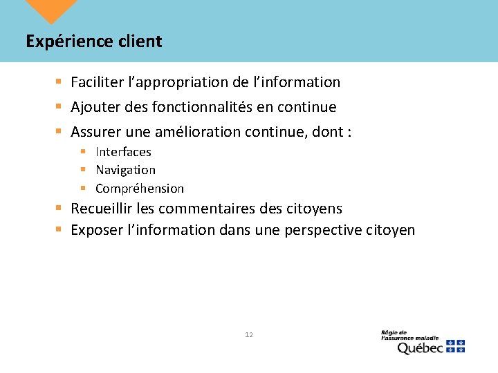 Expérience client § Faciliter l’appropriation de l’information § Ajouter des fonctionnalités en continue §