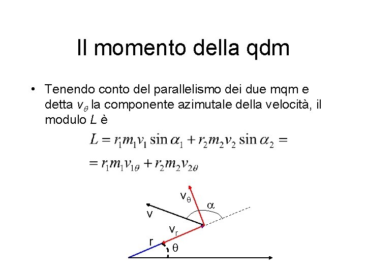 Il momento della qdm • Tenendo conto del parallelismo dei due mqm e detta