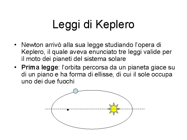 Leggi di Keplero • Newton arrivò alla sua legge studiando l’opera di Keplero, il