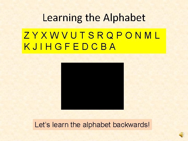 Learning the Alphabet ZYXWVUTSRQPONML KJIHGFEDCBA Let’s learn the alphabet backwards! 