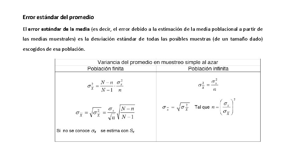 Error estándar del promedio El error estándar de la media (es decir, el error
