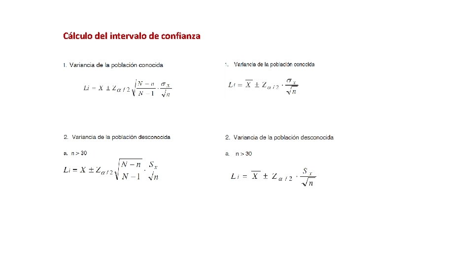 Cálculo del intervalo de confianza 