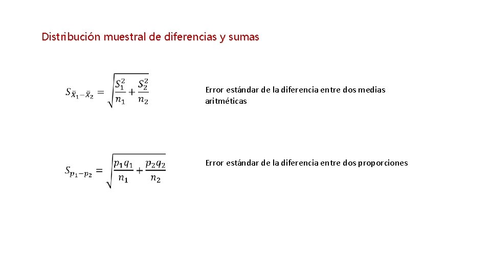 Distribución muestral de diferencias y sumas Error estándar de la diferencia entre dos medias