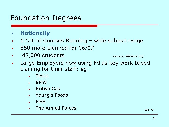 Foundation Degrees • • • Nationally 1774 Fd Courses Running – wide subject range