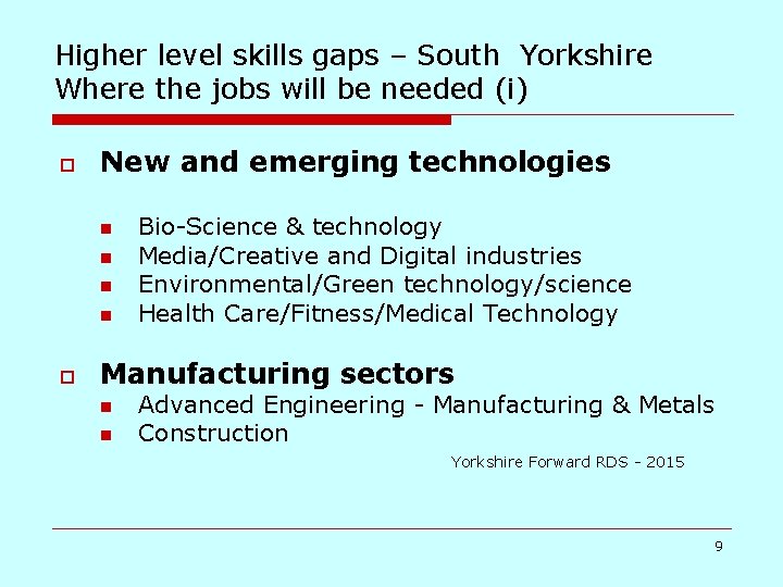 Higher level skills gaps – South Yorkshire Where the jobs will be needed (i)
