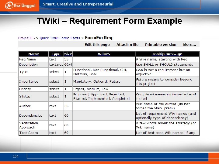 TWiki – Requirement Form Example 104 