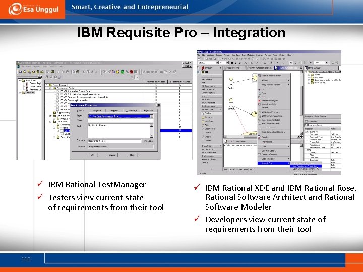 IBM Requisite Pro – Integration ü IBM Rational Test. Manager ü Testers view current