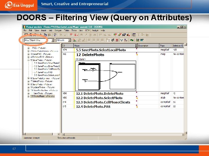 DOORS – Filtering View (Query on Attributes) 47 