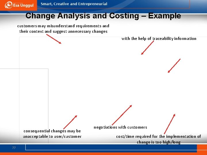 Change Analysis and Costing – Example customers may misunderstand requirements and their context and