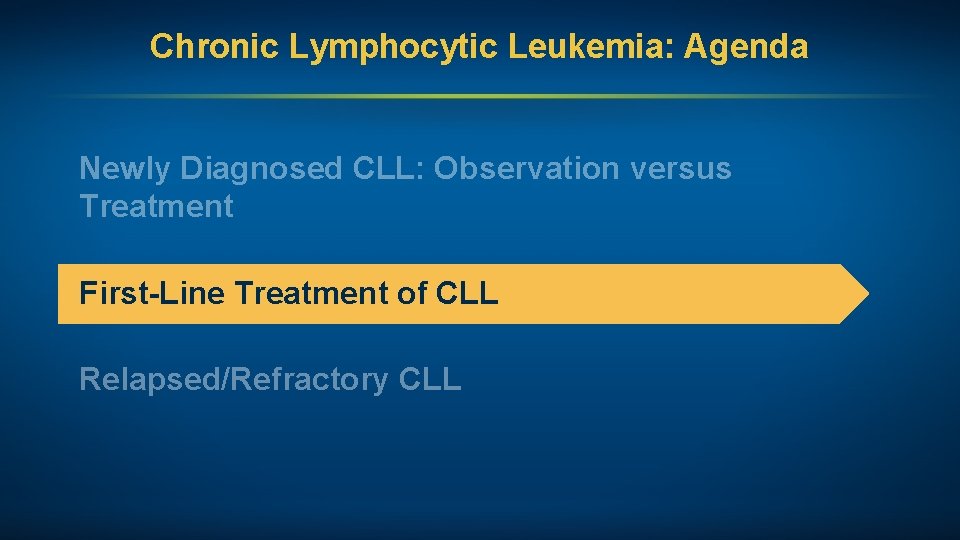 Chronic Lymphocytic Leukemia: Agenda Newly Diagnosed CLL: Observation versus Treatment First-Line Treatment of CLL