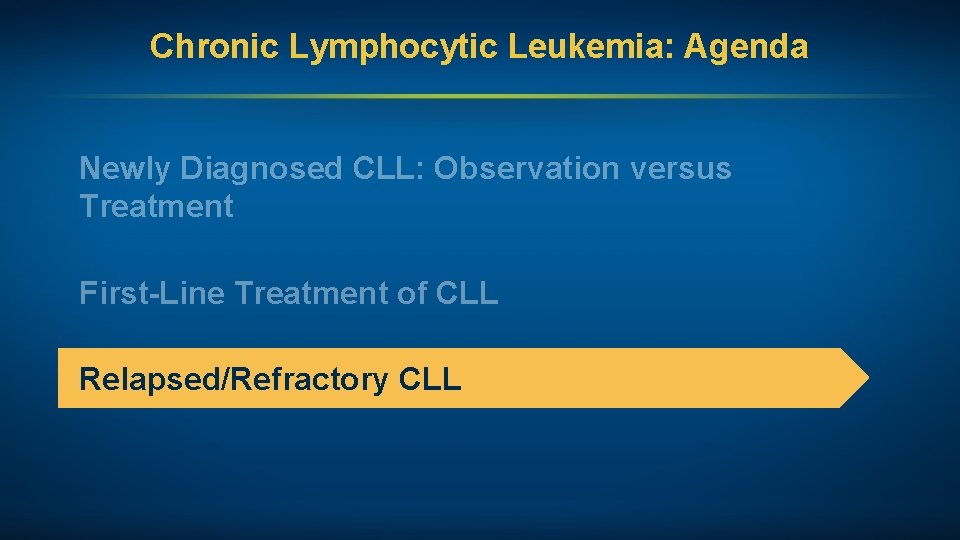 Chronic Lymphocytic Leukemia: Agenda Newly Diagnosed CLL: Observation versus Treatment First-Line Treatment of CLL