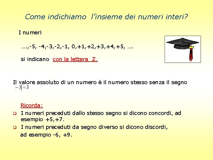 Come indichiamo l’insieme dei numeri interi? I numeri …. , -5, -4, -3, -2,