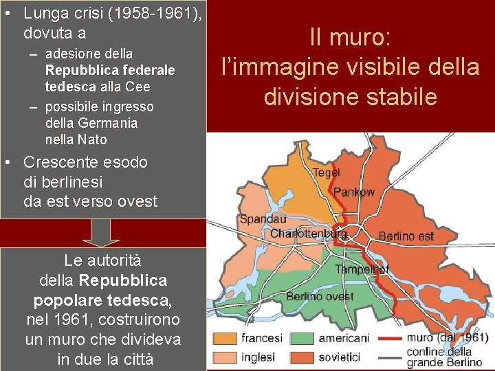  • Lunga crisi (1958 -1961), dovuta a – adesione della Repubblica federale tedesca