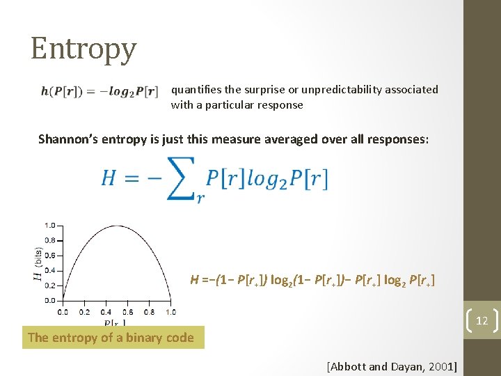 Entropy quantifies the surprise or unpredictability associated with a particular response Shannon’s entropy is