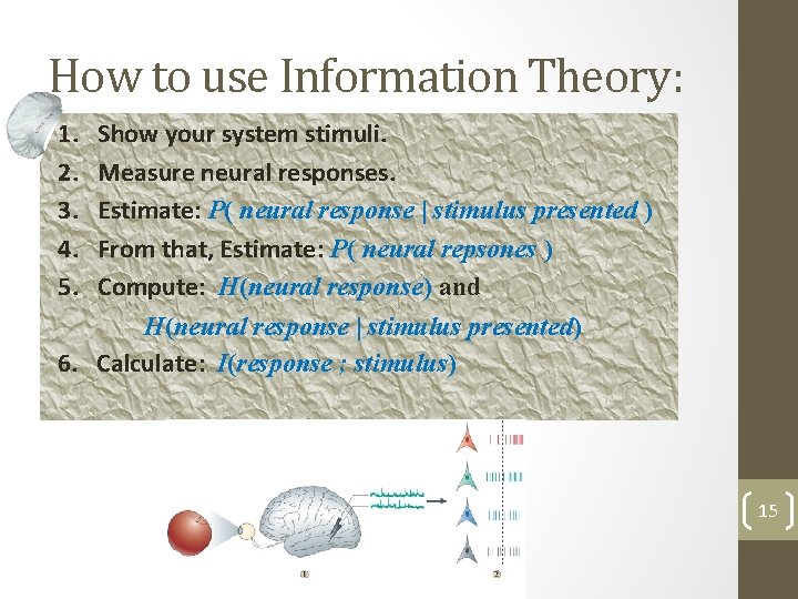 How to use Information Theory: 1. 2. 3. 4. 5. Show your system stimuli.