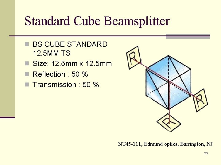 Standard Cube Beamsplitter n BS CUBE STANDARD 12. 5 MM TS n Size: 12.