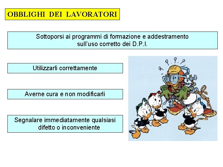 OBBLIGHI DEI LAVORATORI Sottoporsi ai programmi di formazione e addestramento sull’uso corretto dei D.