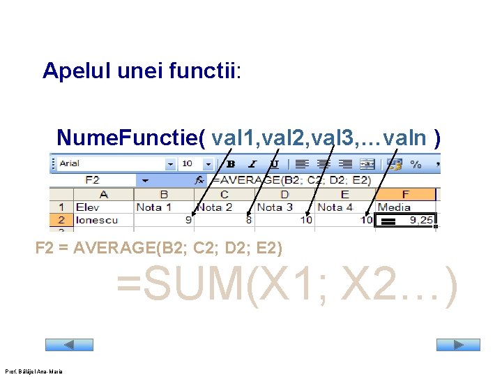 Apelul unei functii: Nume. Functie( val 1, val 2, val 3, …valn ) F