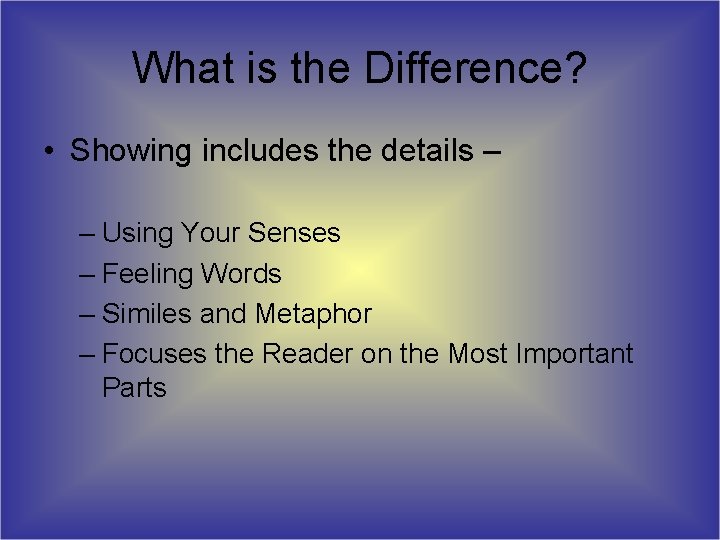 What is the Difference? • Showing includes the details – – Using Your Senses What is the Difference? • Showing includes the details – – Using Your Senses