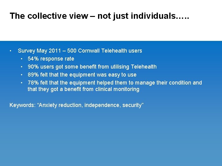 The collective view – not just individuals…. . • Survey May 2011 – 500