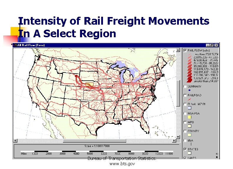 Intensity of Rail Freight Movements In A Select Region Bureau of Transportation Statistics: www.