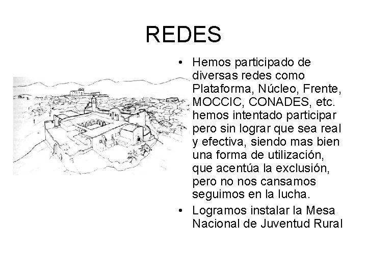 REDES • Hemos participado de diversas redes como Plataforma, Núcleo, Frente, MOCCIC, CONADES, etc.