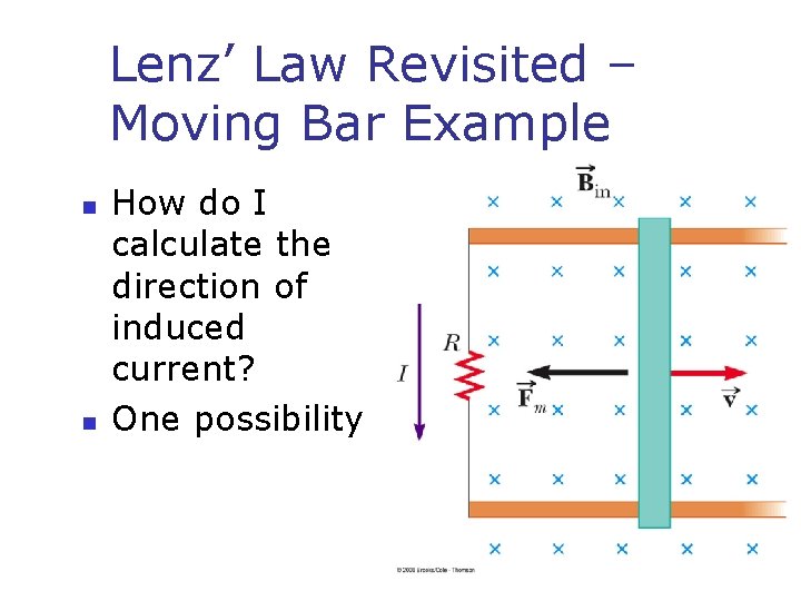 Lenz’ Law Revisited – Moving Bar Example n n How do I calculate the