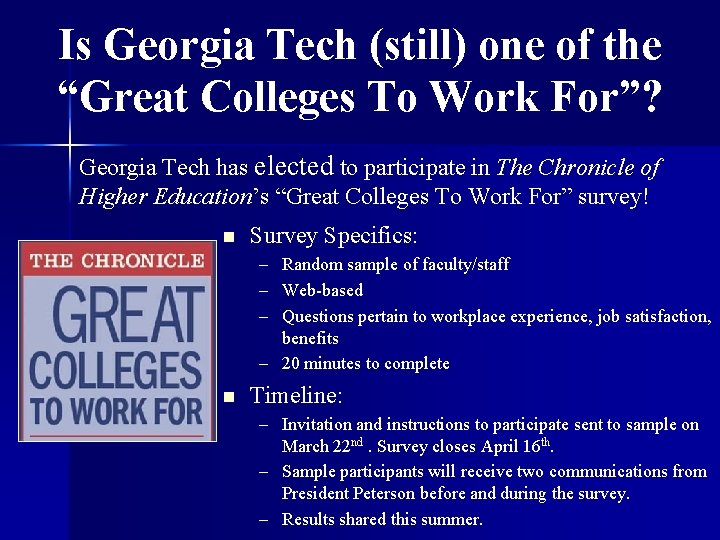 Is Georgia Tech (still) one of the “Great Colleges To Work For”? Georgia Tech