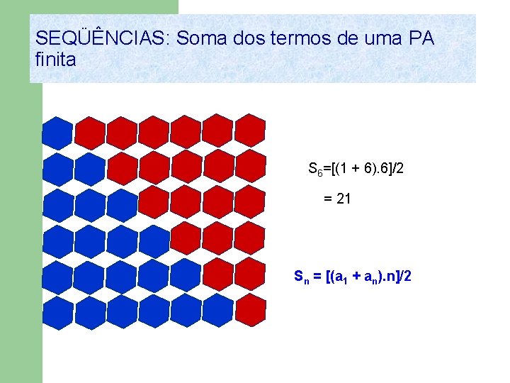 SEQÜÊNCIAS: Soma dos termos de uma PA finita S 6=[(1 + 6). 6]/2 =