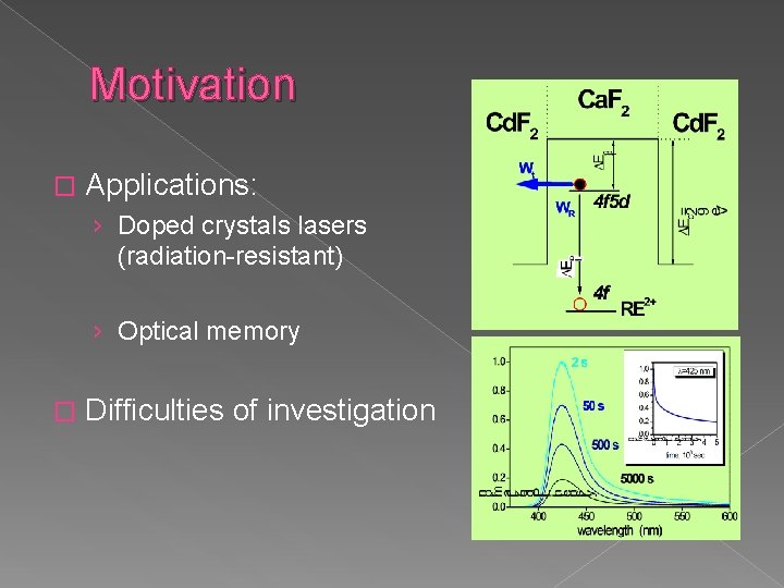 Motivation � Applications: › Doped crystals lasers (radiation-resistant) › Optical memory � Difficulties of