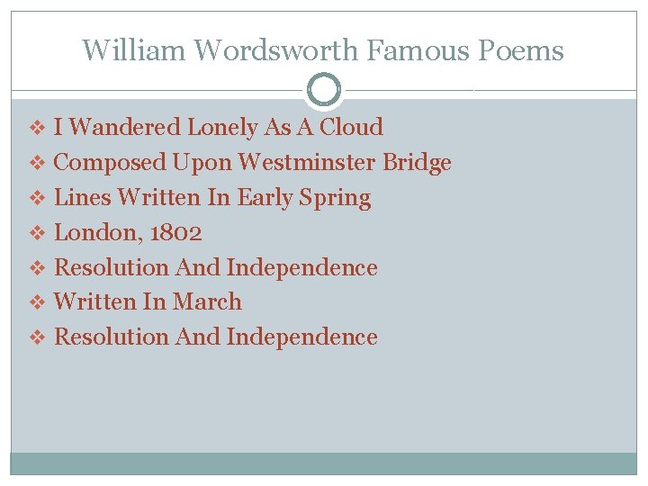William Wordsworth Famous Poems v I Wandered Lonely As A Cloud v Composed Upon