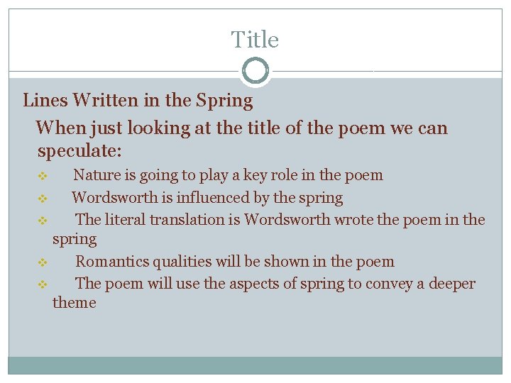 Title Lines Written in the Spring When just looking at the title of the