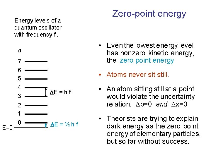 Energy levels of a quantum oscillator with frequency f. • Even the lowest energy