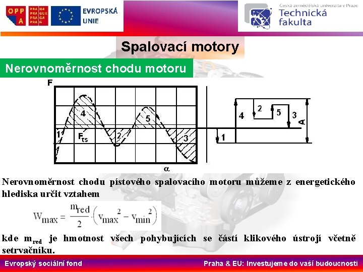 Spalovací motory Nerovnoměrnost chodu motoru Nerovnoměrnost chodu pístového spalovacího motoru můžeme z energetického hlediska