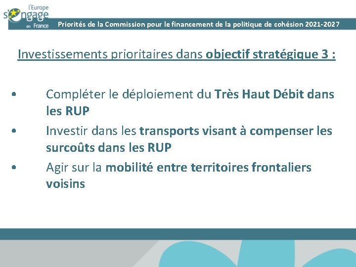 Priorités de la Commission pour le financement de la politique de cohésion 2021 -2027