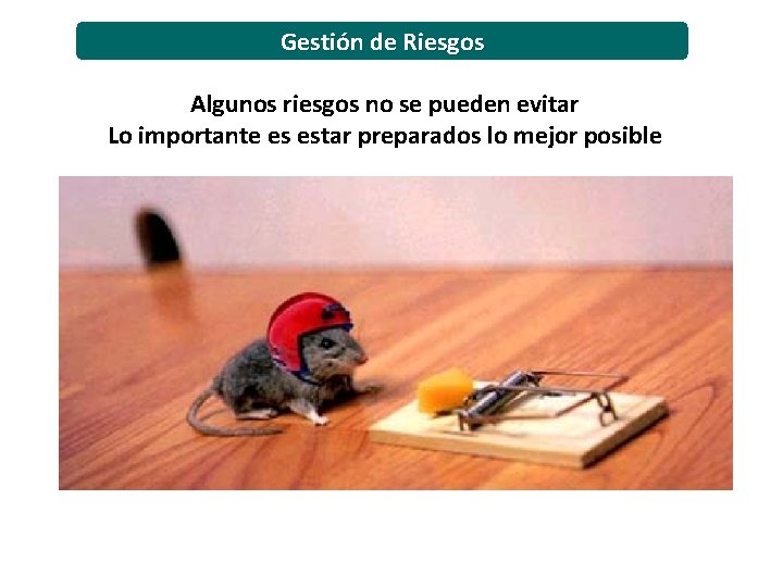 Gestión de Riesgos Algunos riesgos no se pueden evitar Lo importante es estar preparados Gestión de Riesgos Algunos riesgos no se pueden evitar Lo importante es estar preparados